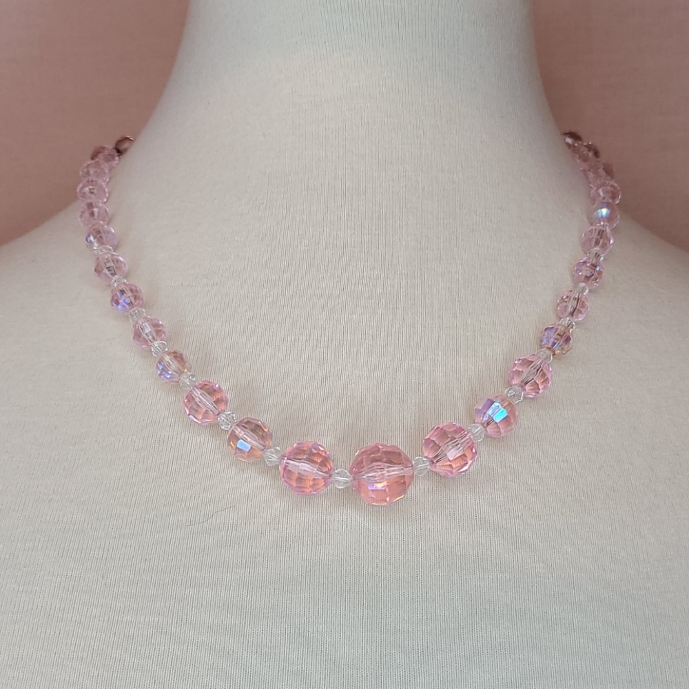 Pink Translucent Beaded Necklace and Earings Bundle - Picture 2 of 8